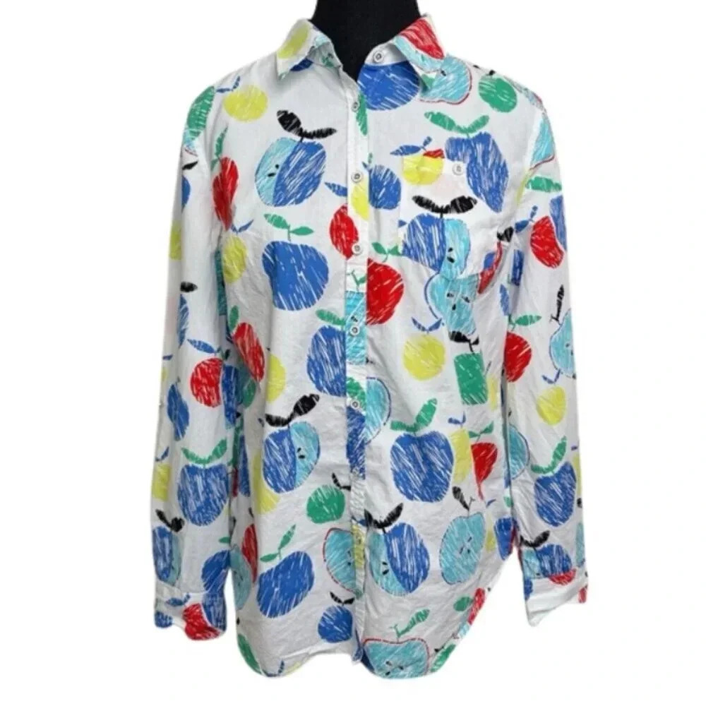 Talbots Womens Small Apple  Print Artsy Teacher Button Shirt